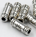 Antique Silver Sun Tibetan Style Tube Beads -100