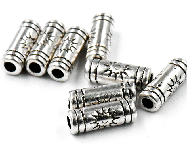 Antique Silver Sun Tibetan Style Tube Beads -100 Main Image