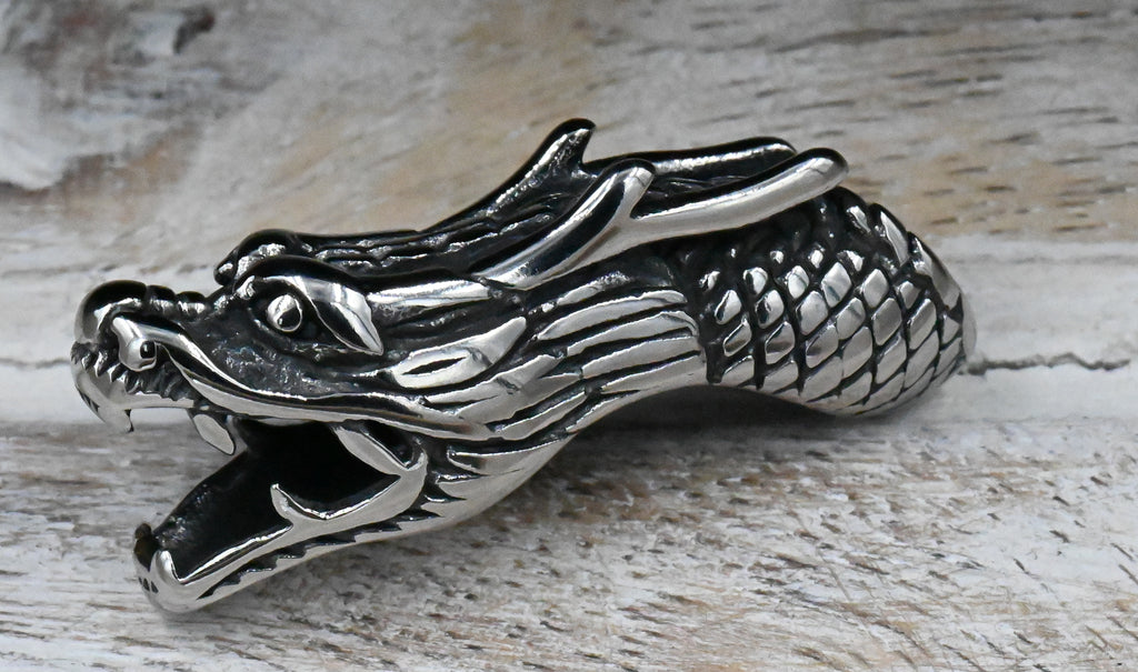 304 Stainless Steel Beads, Dragon, Antique Silver, 14x11x36mm,1pc