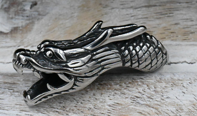 304 Stainless Steel Beads, Dragon, Antique Silver, 14x11x36mm,1pc Hover Image
