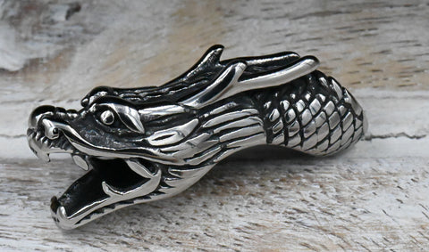 304 Stainless Steel Beads, Dragon, Antique Silver, 14x11x36mm,1pc
