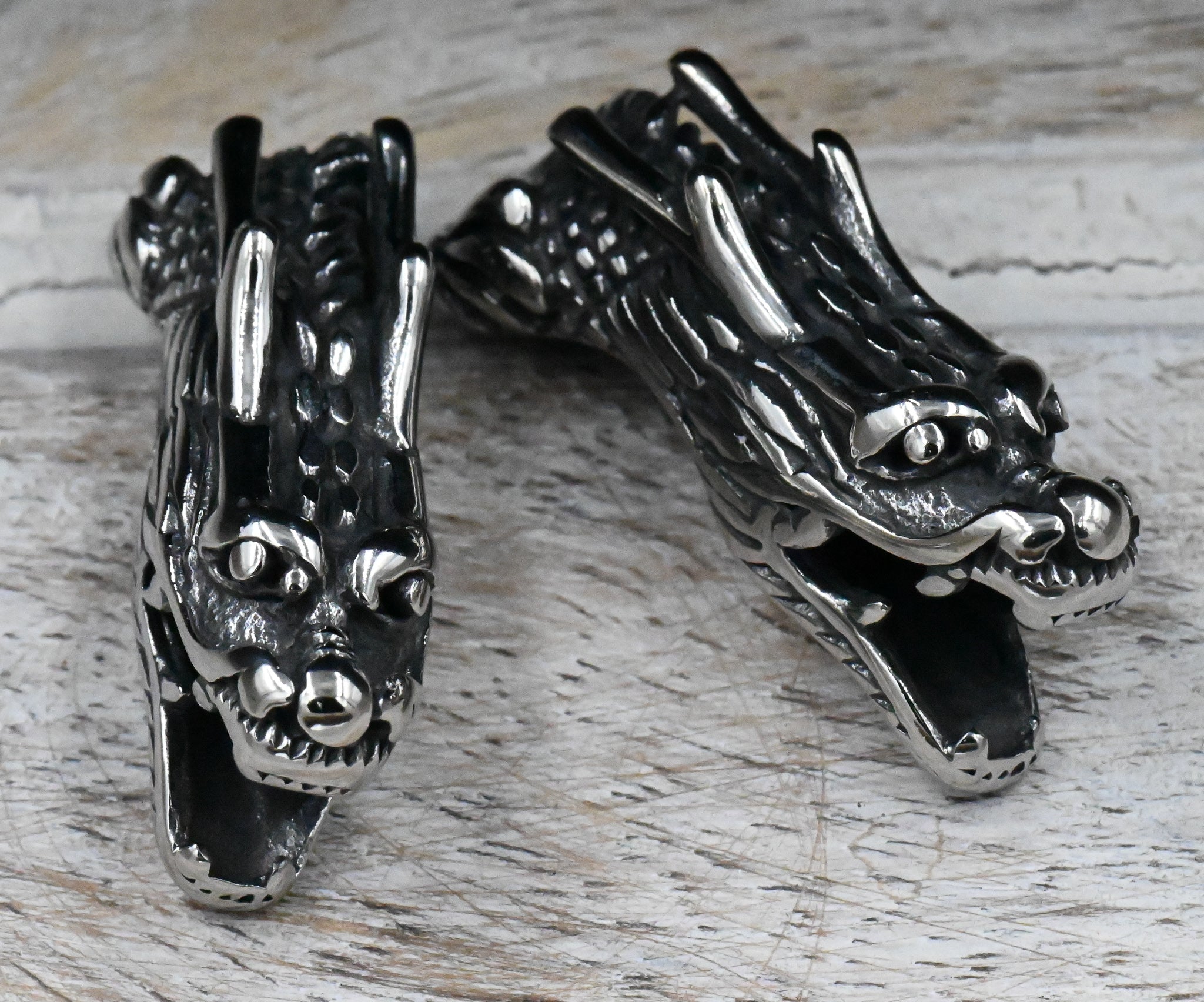 304 Stainless Steel Beads, Dragon, Antique Silver, 14x11x36mm,1pc