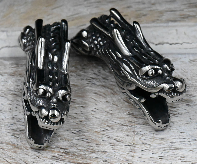 304 Stainless Steel Beads, Dragon, Antique Silver, 14x11x36mm,1pc Main Image