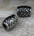 Stainless Steel Beads, 1pc, Weave Pattern Large Hole Beads, 14x11mm Antique Silver