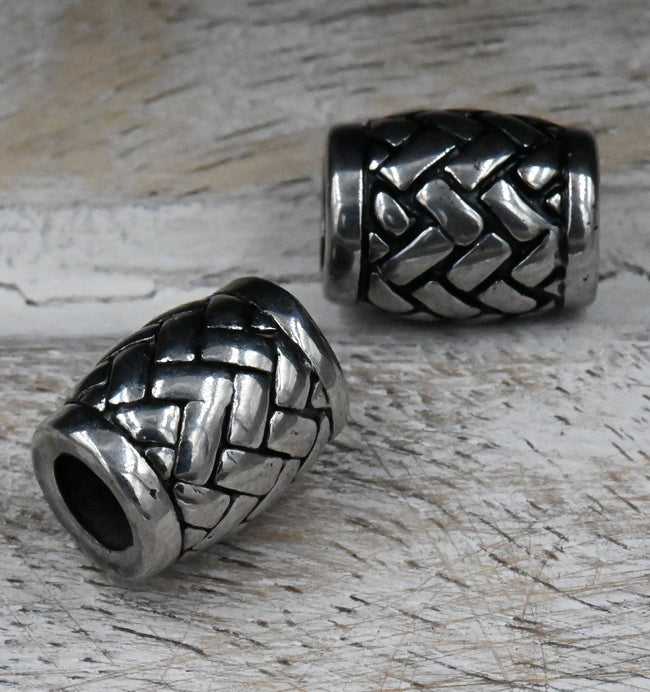 Stainless Steel Beads, 1pc, Weave Pattern Large Hole Beads, 14x11mm Antique Silver Main Image