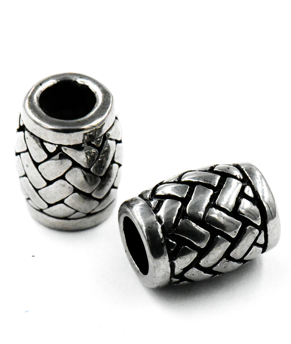 Stainless Steel Beads, 1pc, Weave Pattern Large Hole Beads, 14x11mm Antique Silver