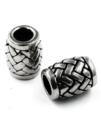 Stainless Steel Beads, 2pc, Weave Pattern Large Hole Beads, 14x11mm Antique Silver