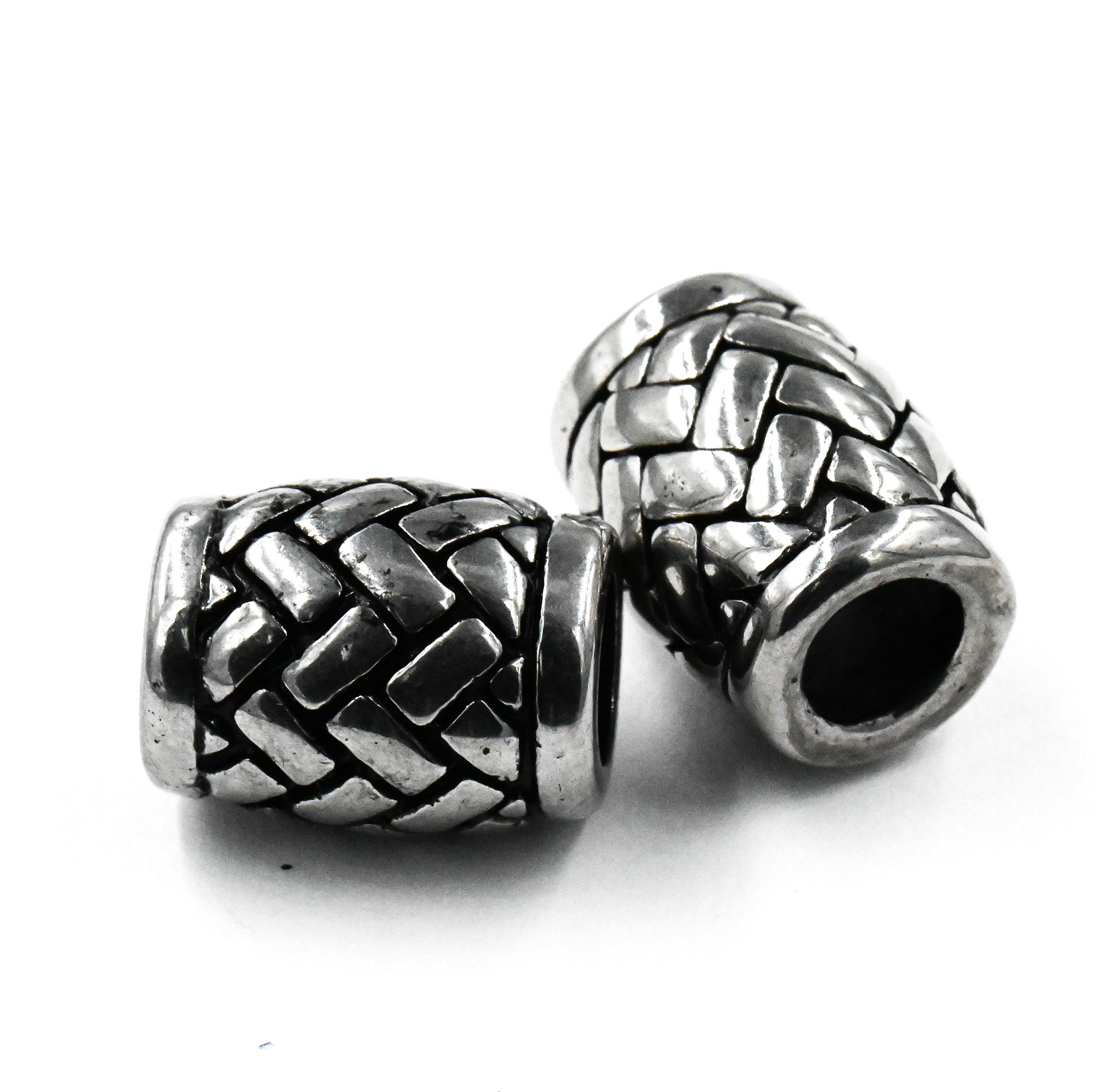 Stainless Steel Beads, 1pc, Weave Pattern Large Hole Beads, 14x11mm Antique Silver