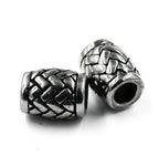Stainless Steel Beads, 2pc, Weave Pattern Large Hole Beads, 14x11mm Antique Silver
