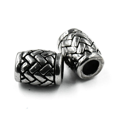 Stainless Steel Beads, 1pc, Weave Pattern Large Hole Beads, 14x11mm Antique Silver