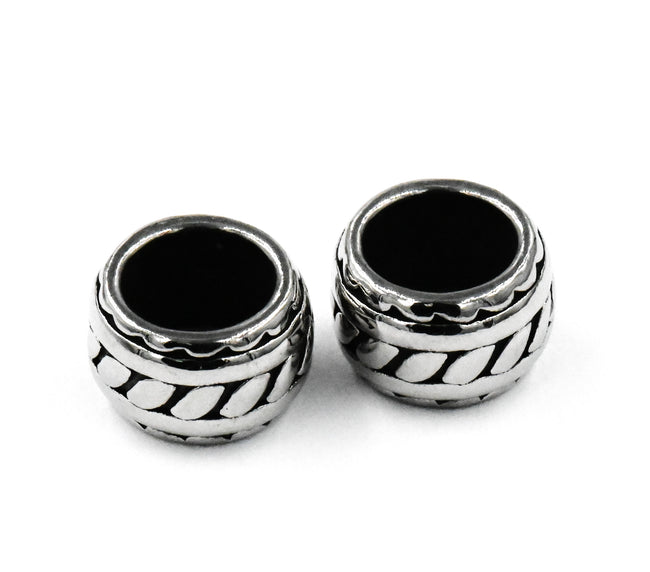 Stainless Steel Beads, 1pc, Rhombus Pattern Large Hole Beads, 9mm Antique Silver Hover Image
