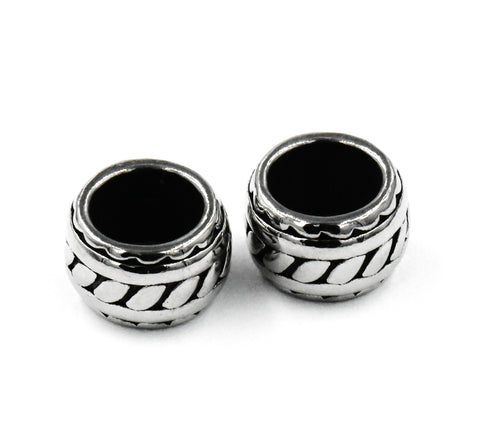 Stainless Steel Beads, 1pc, Rhombus Pattern Large Hole Beads, 9mm Antique Silver