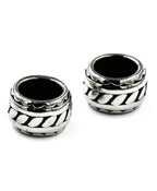 Stainless Steel Beads, 1pc, Rhombus Pattern Large Hole Beads, 9mm Antique Silver