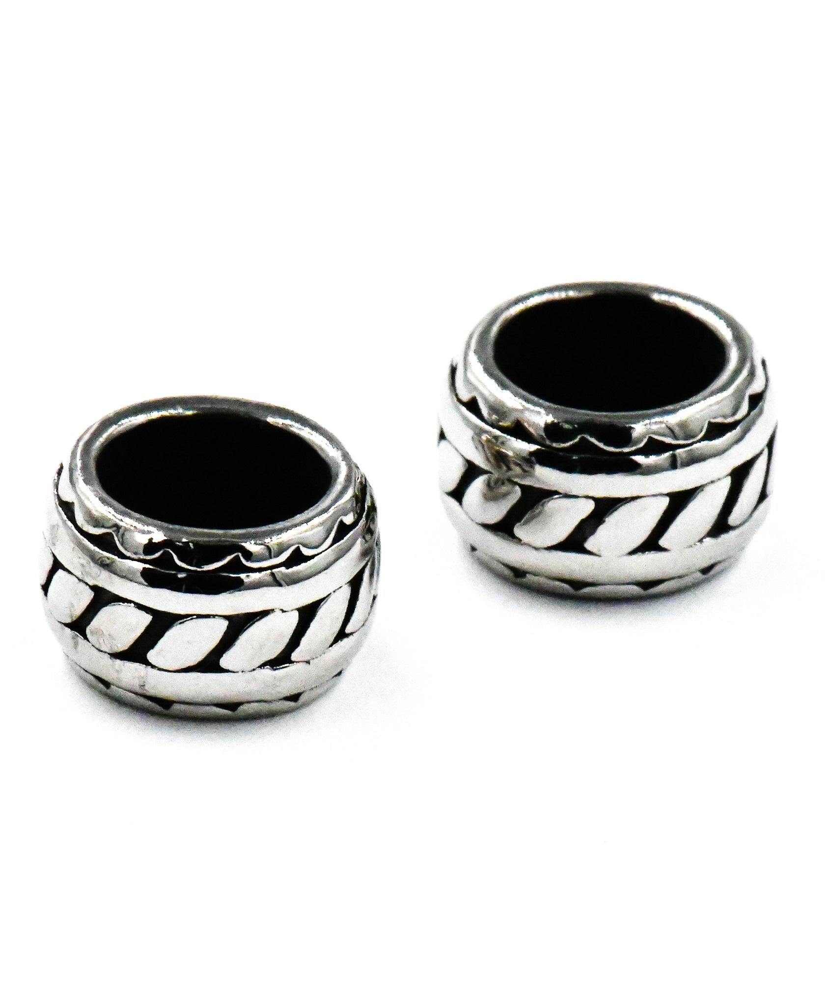 Stainless Steel Beads, 1pc, Rhombus Pattern Large Hole Beads, 9mm Antique Silver