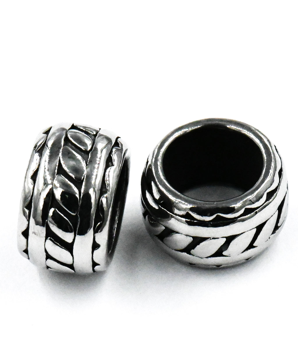 Stainless Steel Beads, 1pc, Rhombus Pattern Large Hole Beads, 9mm Antique Silver