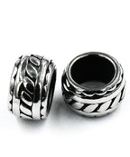 Stainless Steel Beads, 1pc, Rhombus Pattern Large Hole Beads, 9mm Antique Silver