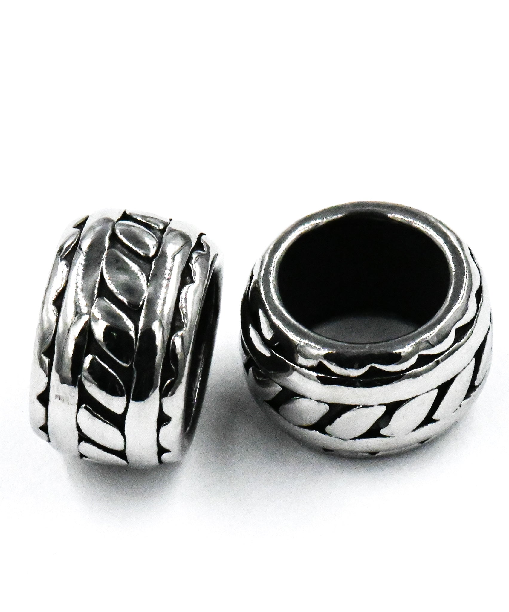 Stainless Steel Beads, 1pc, Rhombus Pattern Large Hole Beads, 9mm Antique Silver