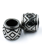 Stainless Steel Beads, 1pc, Rhombus Pattern Large Hole Beads, 11.5x10mm Antique Silver