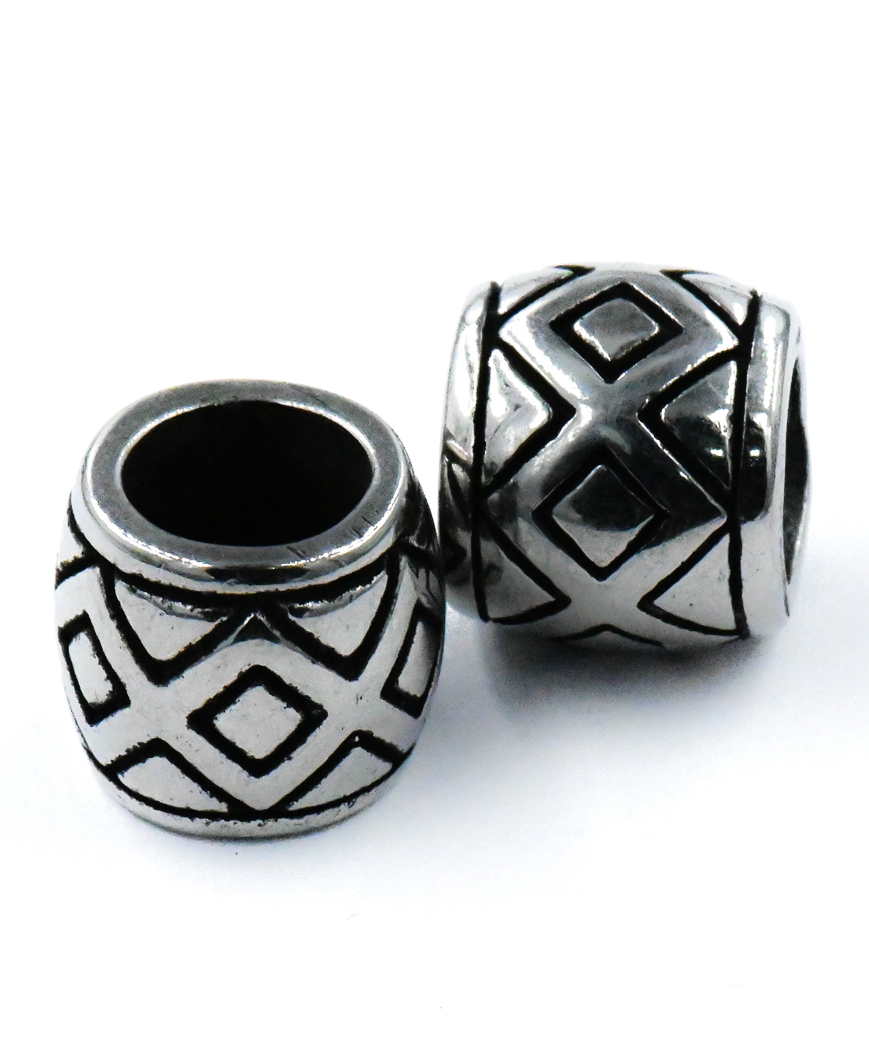Stainless Steel Beads, 1pc, Rhombus Pattern Large Hole Beads, 11.5x10mm Antique Silver