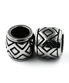 Stainless Steel Beads, 1pc, Rhombus Pattern Large Hole Beads, 11.5x10mm Antique Silver