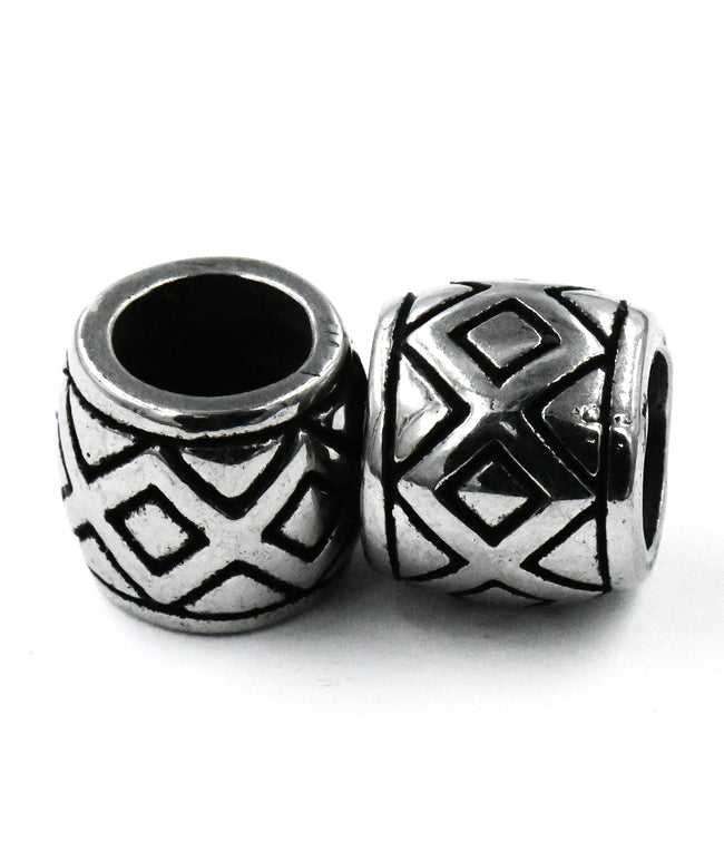 Stainless Steel Beads, 1pc, Rhombus Pattern Large Hole Beads, 11.5x10mm Antique Silver Main Image