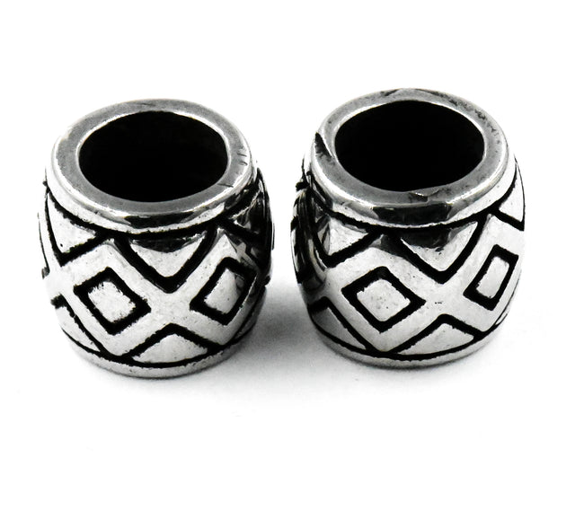 Stainless Steel Beads, 1pc, Rhombus Pattern Large Hole Beads, 11.5x10mm Antique Silver Hover Image