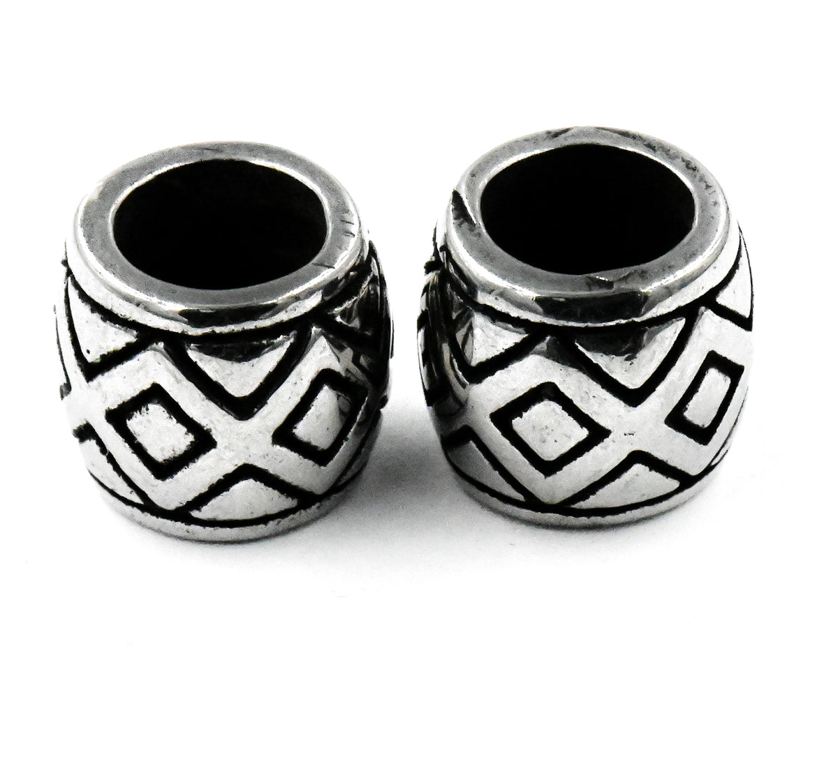 Stainless Steel Beads, 1pc, Rhombus Pattern Large Hole Beads, 11.5x10mm Antique Silver