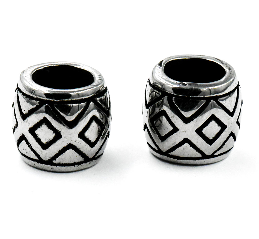 Stainless Steel Beads, 1pc, Rhombus Pattern Large Hole Beads, 11.5x10mm Antique Silver