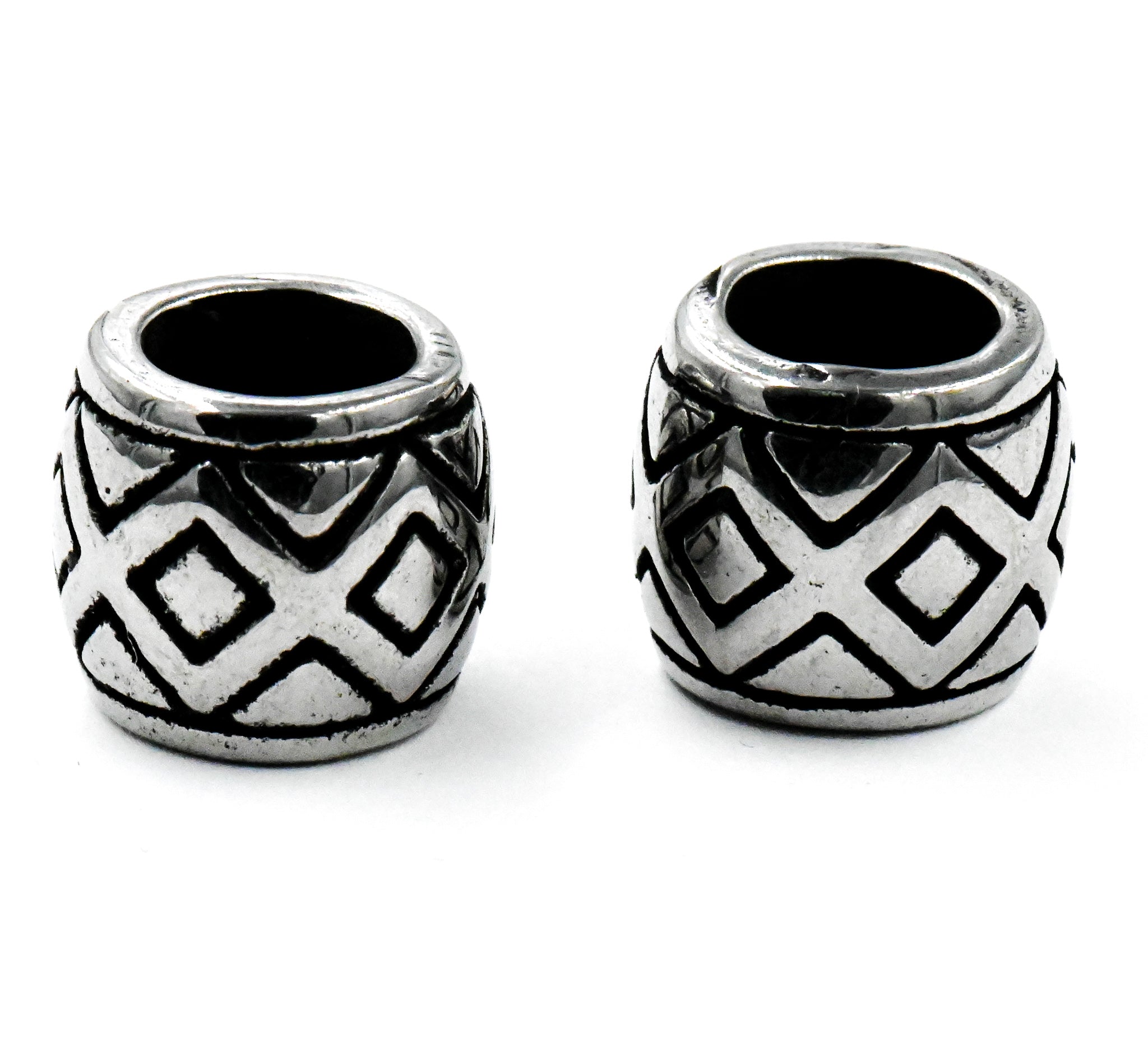 Stainless Steel Beads, 1pc, Rhombus Pattern Large Hole Beads, 11.5x10mm Antique Silver