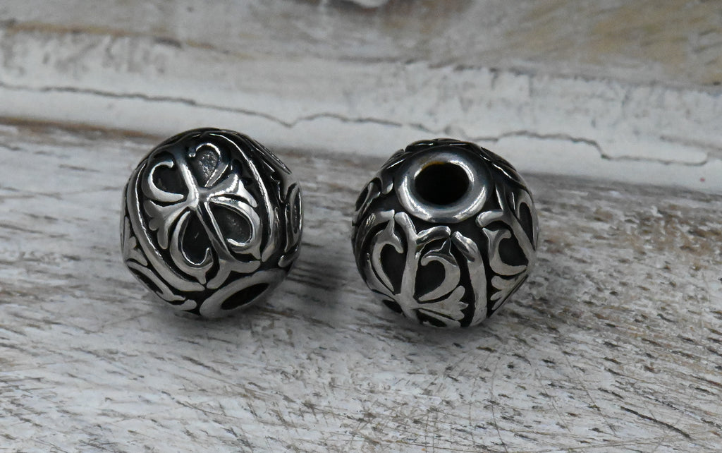 304 Stainless Steel Beads, Flat Round, Antique Silver, 10.5mm -2pc