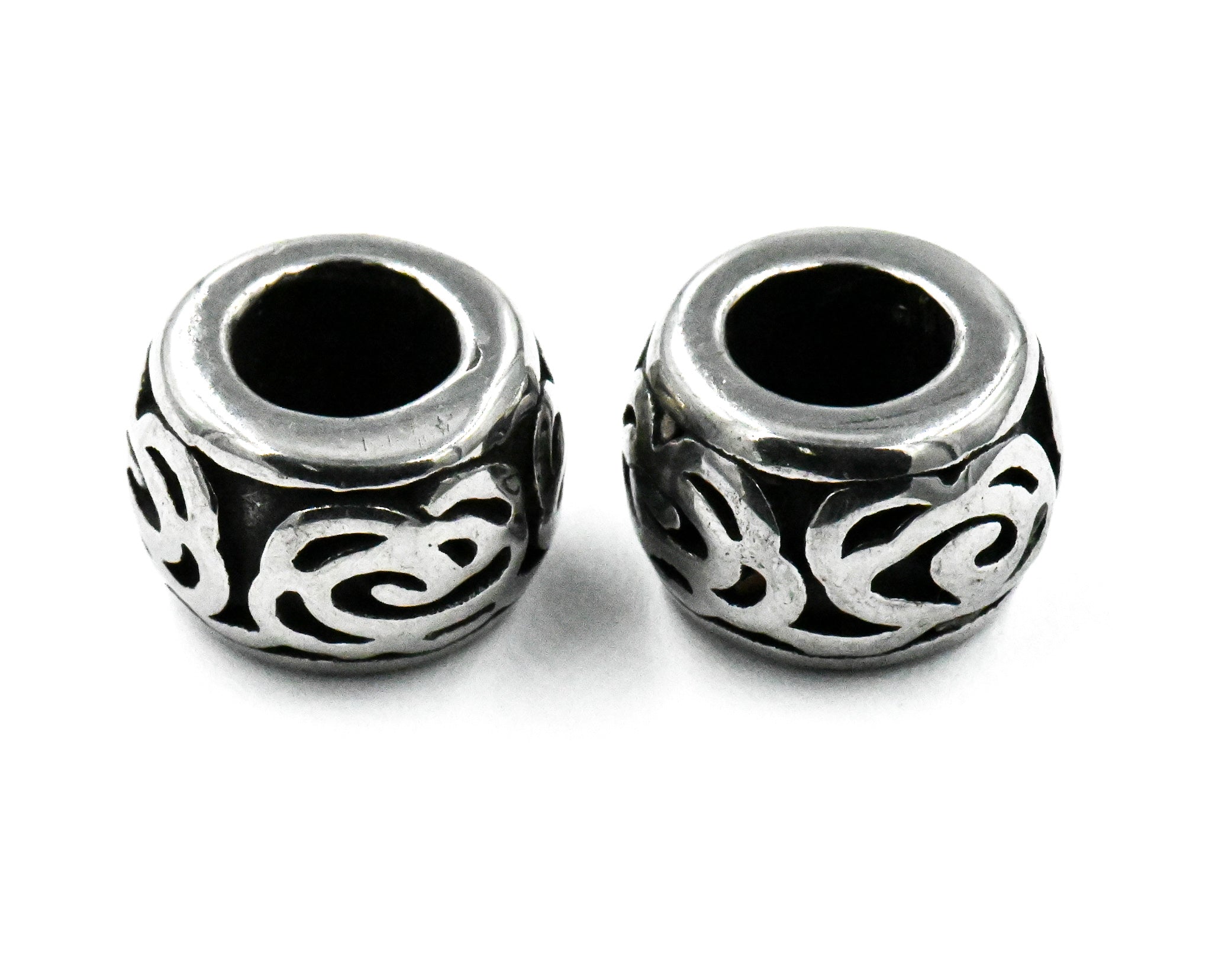 Stainless Steel Beads, 2pc, Large Hole Beads, 12mm Antique Silver