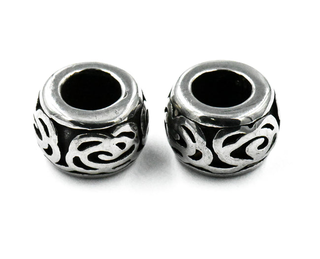 Stainless Steel Beads, 2pc, Large Hole Beads, 12mm Antique Silver Main Image