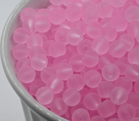 Pink 6mm 8mm 10mm Frosted Matte Glass Round Druk Beads