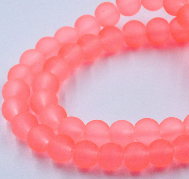 Light Coral 6mm 8mm 10mm Frosted Matte Glass Round Druk Beads Hover Image