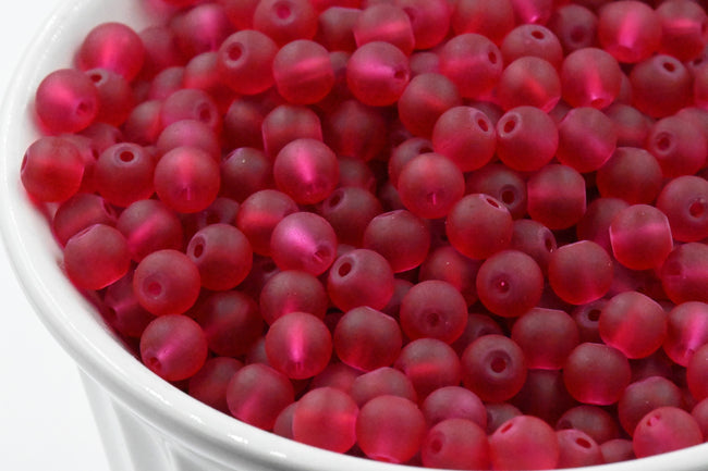 Cranberry Pink 6mm 8mm 10mm Frosted Matte Glass Round Druk Beads Main Image