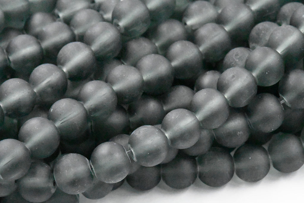 8mm Storm Gray Frosted Matte Glass Round Druk Loose Beads - 100 beads