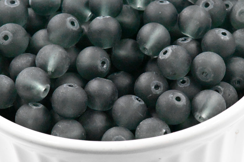 8mm Storm Gray Frosted Matte Glass Round Druk Loose Beads - 100 beads