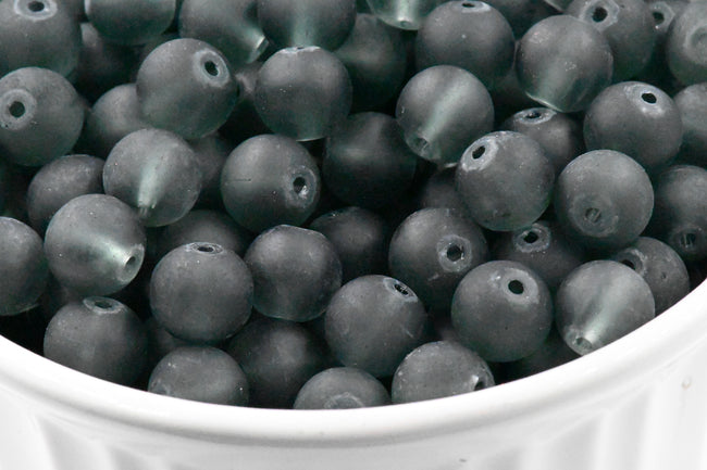 8mm Storm Gray Frosted Matte Glass Round Druk Loose Beads - 100 beads Hover Image