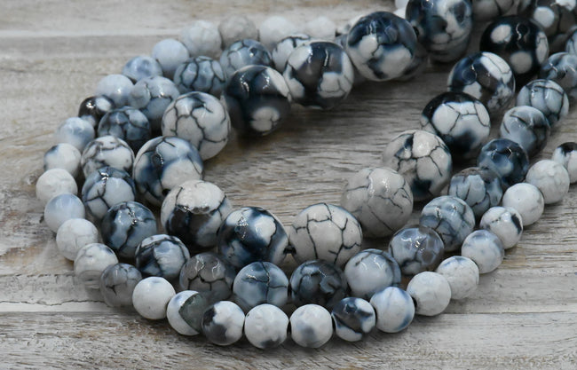 White and Black Fire Agate 6mm, 8mm, 10mm - 15 inch strand Main Image
