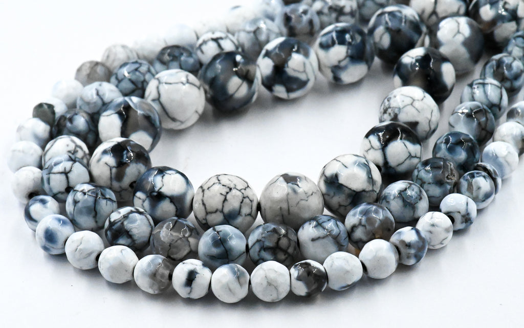 White and Black Fire Agate 6mm, 8mm, 10mm - 15 inch strand