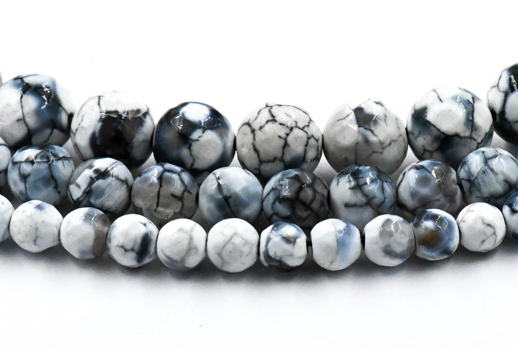 White and Black Fire Agate 6mm, 8mm, 10mm - 15 inch strand