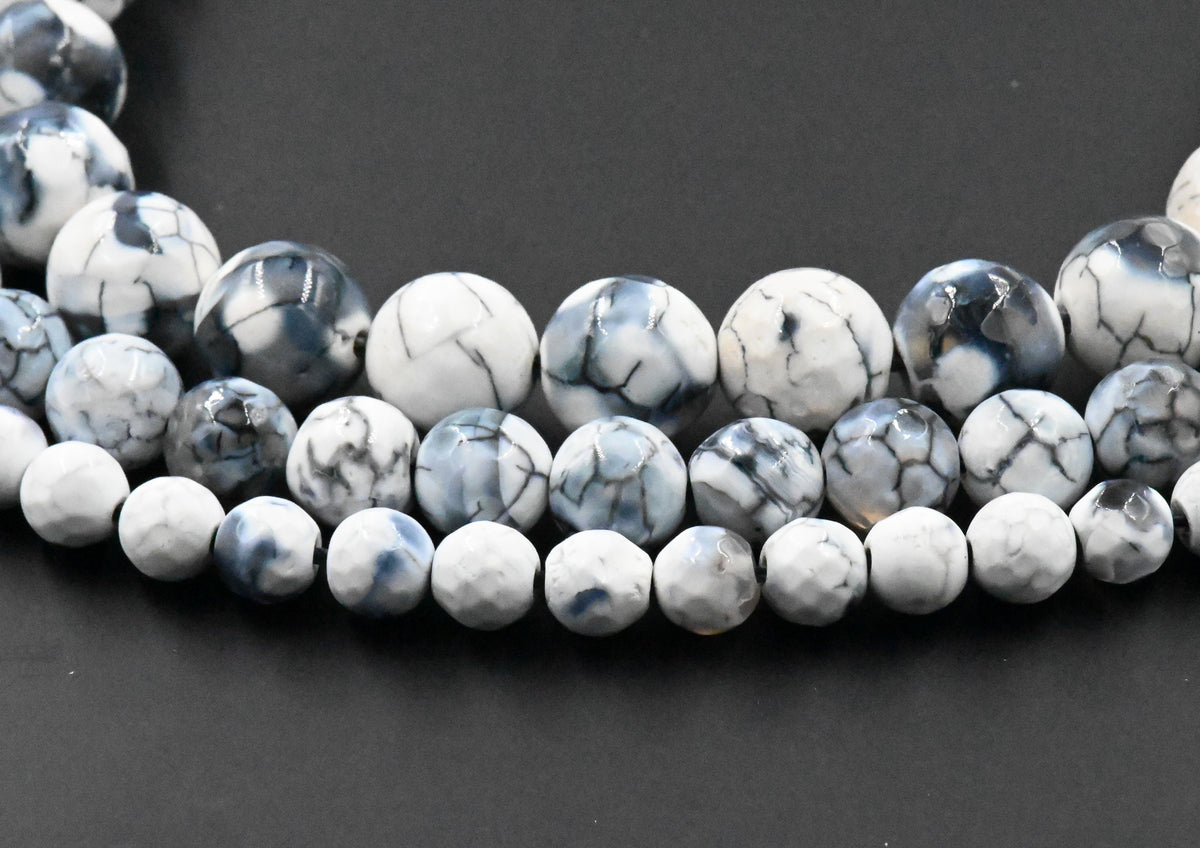 White and Black Fire Agate 6mm, 8mm, 10mm - 15 inch strand