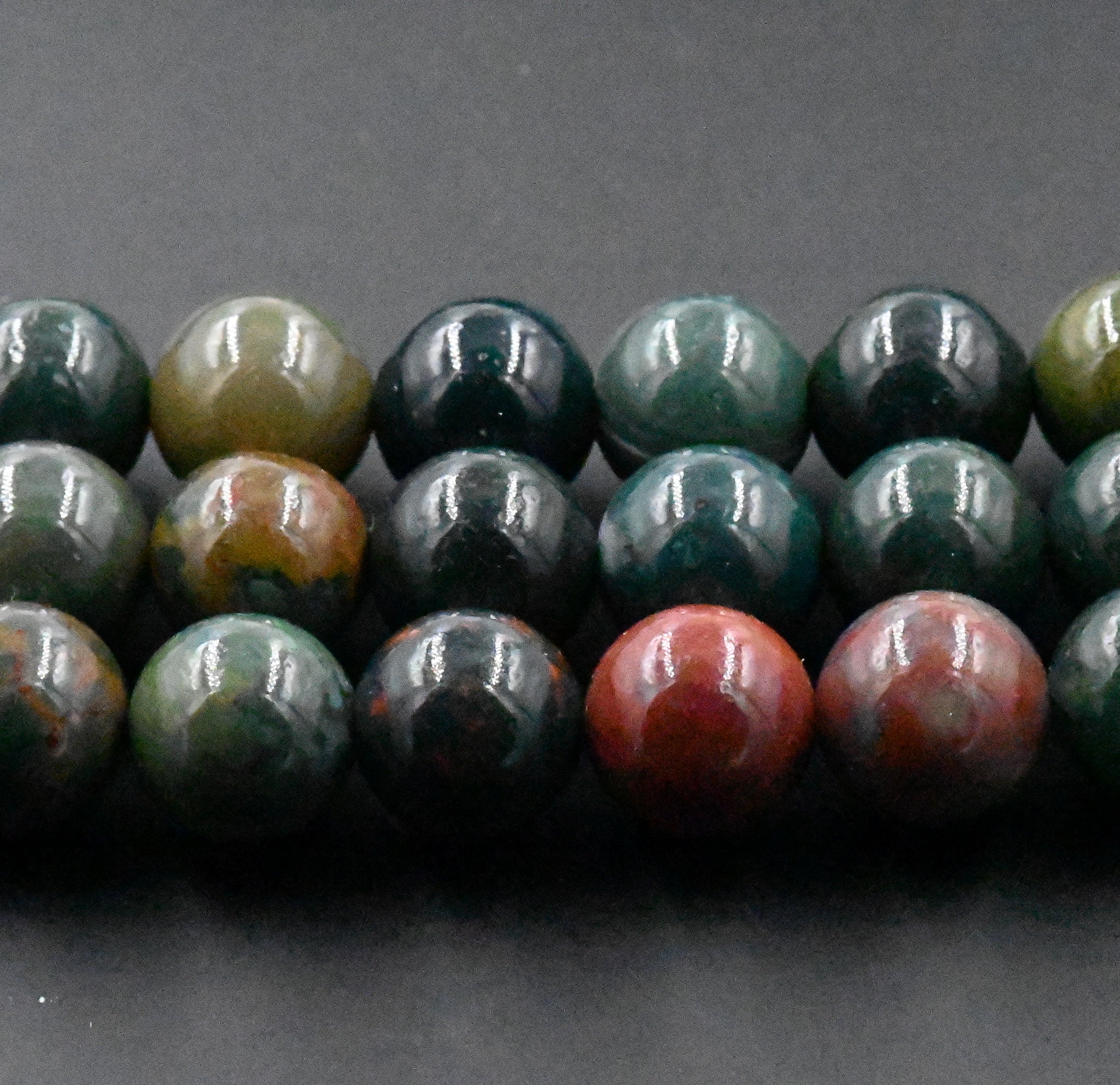 Blue Bloodstone Jasper 4mm, 6mm, 8mm, 10mm Round Beads in Deep Red and Blue Forrest Green