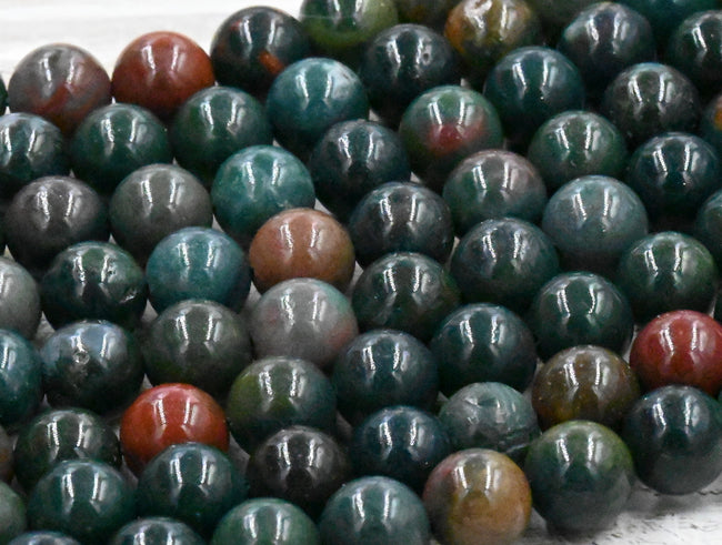 Blue Bloodstone Jasper 4mm, 6mm, 8mm, 10mm Round Beads in Deep Red and Blue Forrest Green Hover Image