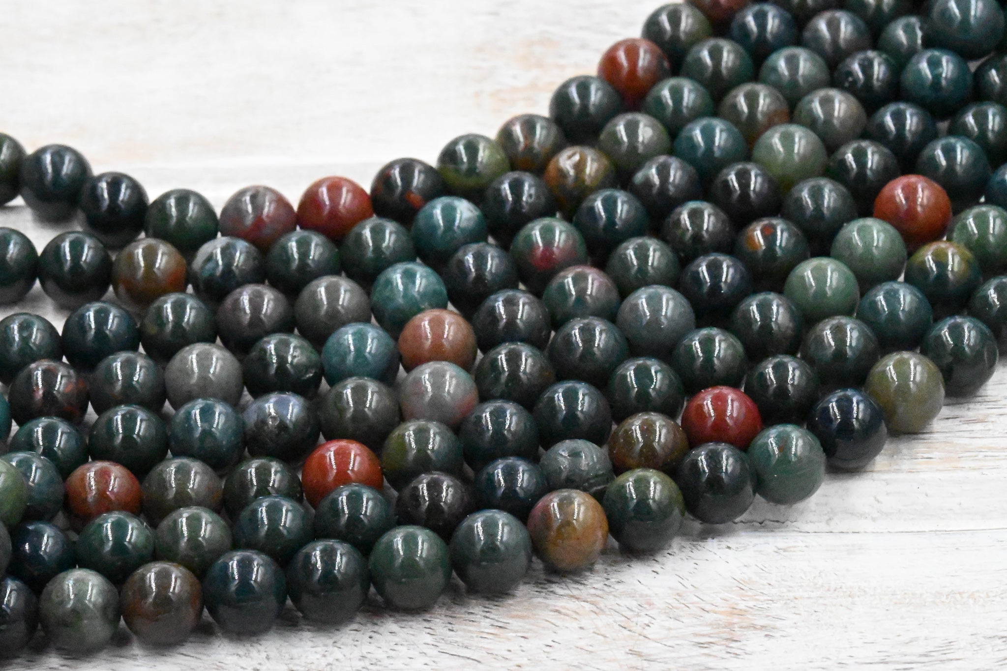 Blue Bloodstone Jasper 4mm, 6mm, 8mm, 10mm Round Beads in Deep Red and Blue Forrest Green