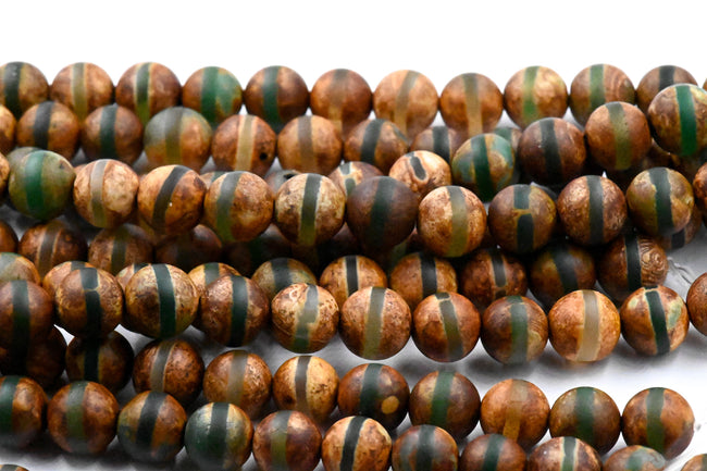 8mm Agate Round Beads, Brown and Green -15.5 inch strand Hover Image