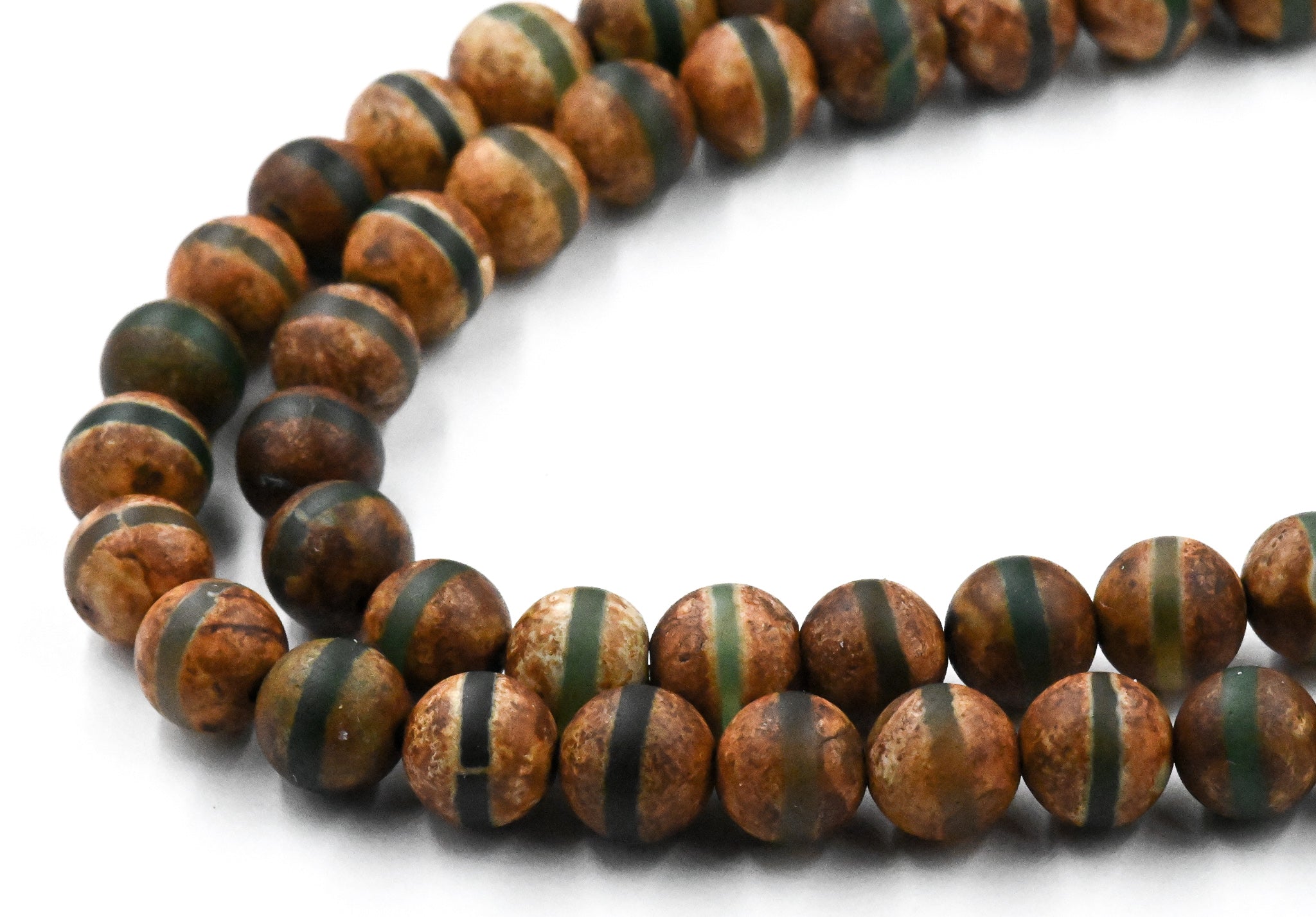 8mm Agate Round Beads, Brown and Green -15.5 inch strand