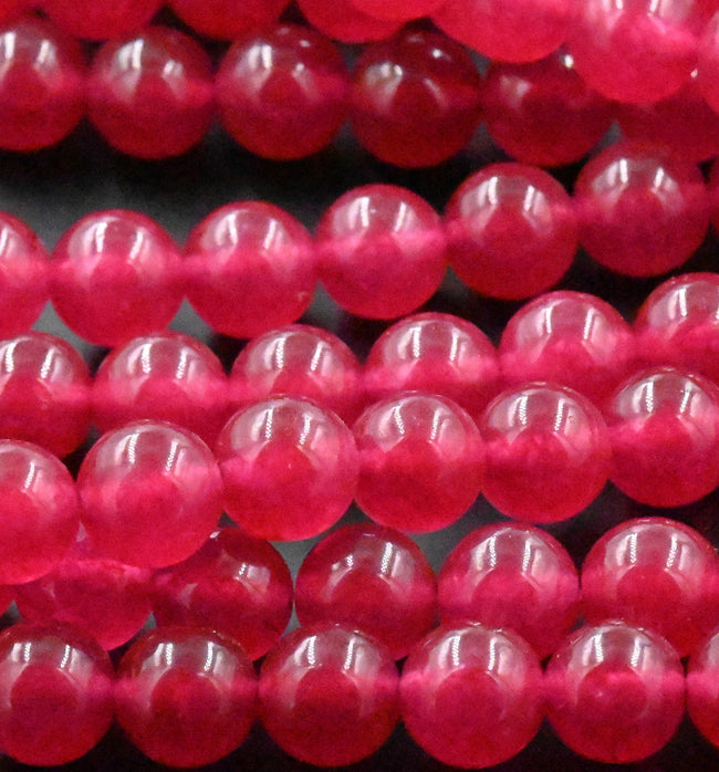 Magenta Pink Dyed Natural Jade Round Beads 8mm Hover Image