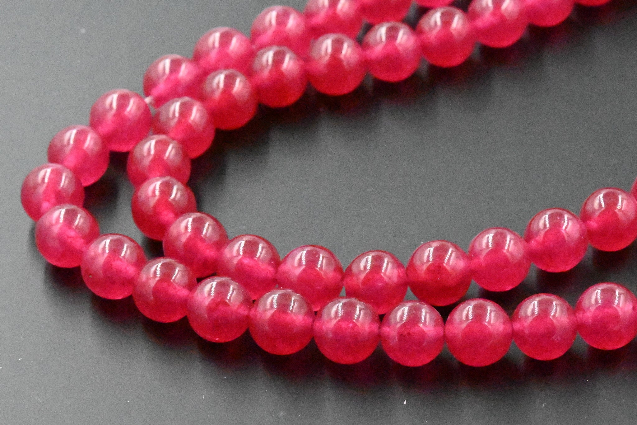 Magenta Pink Dyed Natural Jade Round Beads 8mm