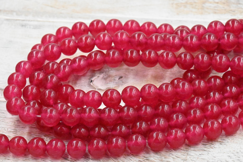 Magenta Pink Dyed Natural Jade Round Beads 8mm